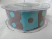New 1.5" x 20 Yards May Arts Ribbon Brown & Turquoise Blue Polka Dot Reversible