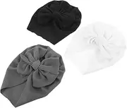 [Holibanna] 3 pcs Newborn Girl Hat Elastic Beanie with Bow for Boy Girl Adorable Hats and Grey for Birthdays Parties and Daily Wear