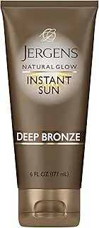 Jergens Natural Glow Instant Sun Sunless Tanning Moisturizer + Bronzer, Self Tanner, Deep Bronze, for Natural-Looking Tan, 6 Ounce