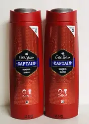2 Bottles Old Spide ~ Captain 2-in-1 Shower Gel & Shampoo 13.5 fl oz Each