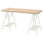 LAGKAPTEN / MITTBACK desk, white stained oak effect/white, 140x60 cm