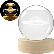 Crystal Ball (with Base) Decorative Paperweight 3D Laser Engraved Glass, Sphere, Novelty Home Decorations (Saturn, 2.36in)
