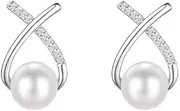 [Generic] Silver X Cuff Earrings Studs for Women Teen Girls Pearls Ear Cuffs Earrings Piercings