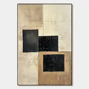 Handmade hand Painted Geometric Oil Painting Abstract Rectangles Modern Minimalist Art Textured Canvas Beige Taupe Charcoal Black Blocks Neutral Tones Contempo