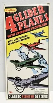 Schylling Retro 4 Foam Glider Planes with Spinning Propeller- Classic Fighters