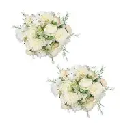 Artificial Flowers, Fake Peony Silk Hydrangea 4 Bundles White Fake Flower