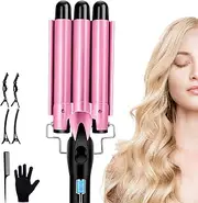 Curling Iron 3 Barrels, Wave Iron for Hair, Curling Iron with Adjustable Temperature, 25 mm Curling Iron Wave Tourmaline Ceramic Curler Quick for Long / Short Hair