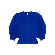 [Cfcl] Cfcl Fluted Ribbed Puff-sleeve Cardigan ONE SIZE BLUE