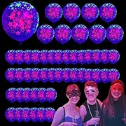 BUNIQ Glow in Dark Balloons, 12in Clear UV Neon Purple Balloons with Hearts Dots Stars - Fluorescent Balloons Neon Supplies for Wedding Banquet, 50 Count