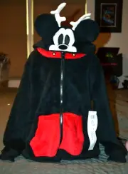 Disney Mickey Reindeer Hooded Fleece Jacket W/Jingle Bells Youth Size M (7/8)