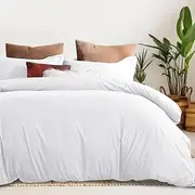LINENOVA Single Quilt Cover Set, 100% Luxury Cotton Duvet Cover with Buttons Closure,Ultra Soft Solid Plain Color 2pcs Doona Cover Set(Single, White)