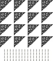 uxcell 16pcs Vintage Flat Corner Bracket 2"x2" Decorative Plastic Desk Corner Protector with Screw for Box Cupboard Decorative Furniture Black