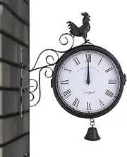 Yhsioaklo Garden Wall Clock | Rooster Bell Shape Double Sided Metal Wall Clock | Roman Retro Gear Metal Wall Clöck | Antique Style Creative Classic Decoration for Home and Outdoor Use