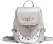 [LALOOVEA] Crocodile Colorblock Small Backpack for Women PU leather Cute Casual Daypacks Chain Drawstring and Flap Magnetic Closure