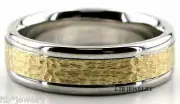 HAMMERED FINISH 14K SOLID WHITE & YELLOW GOLD WEDDING BANDS RINGS 6MM