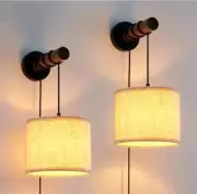 Wall Sconces Set of Two, Plug in Sconces Wall Lighting with Fabric Shade, White