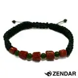 在飛比找遠傳friDay購物優惠-【ZENDAR】頂級天然紅珊瑚鼓形台灣玉編織手鍊 綠色編織手