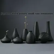 Japanese Black Pottery Vase Hydroponic Container Floral Home Studio Art Ornament