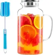 [Hannadepot] Glass Pitcher, 3.5L/118 oz Glass Water Pitcher with Lid and Spout, Heat/Cold Resistant Borosilicate Glass Water Carafe for Coffee, Juice and Homemade Beverage, with Long Cleaning Brush