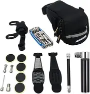 Bike Tire Repair Kit and Mini Bike Pump - for The Presta and Schrader Glueless Puncture Repair Kit (Up to 120 PSI) for Road Mountain Bikes and BMX Bikes with Bike Tail Bag