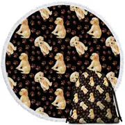 Cute Pattern of Dog Paw and Labrador Puppy Round Beach Towel