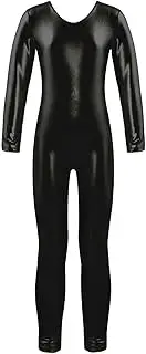 [iiniim] Kids Girls Shiny Metallic Unitard Long Sleeves Ballet Dance Gymnastics Leotard Jumpsuit Full Body One Piece Bodysuit