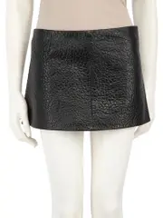Black Leather Crinkle Texture Mini Skirt