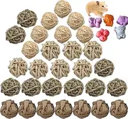 30PCS Small Animal Play Ball Toy Rabbit Chew Gnawing Toys Grass Ball Pet Cage Accessories for Hamsters Gerbils Bunny Rabbits Guinea Pigs