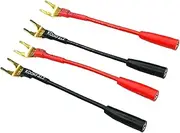 KOOKFJLLZ 4mm Banana Jack Female to Fork Spades Cable, 3inch Spade Plug to Female Banana Jack Adapter Cable - 4 Pack