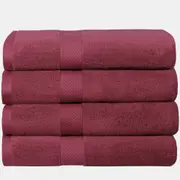 LINENOVA 650GSM 100% Cotton Bath Towels Set- 4 Pack - Burgundy