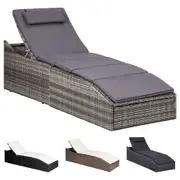 Sunbed with Cushion Poly Rattan Lounger Recliner Chaise Seat Black/Grey vidaXL