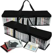 Evelots CD Storage Bag-Zippered-Clear-Handles-Hold 100 CDs Total-Black Top-Set/2