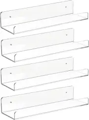 CY craft 4 PCS Clear Acrylic Floating Wall Ledge Shelf 15 Inch Wall Mounted Kids