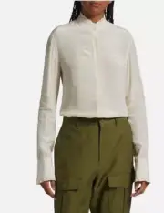 RAG & BONE Icons Ivory Jordan Ruffle Button Mandarin Collar Classic Blouse S NEW