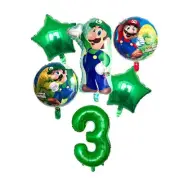 Super Mario Bros 3rd Birthday Party Balloons Green Foil Number 3 Set Balloons