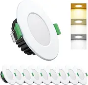 ALUSSO LED Recessed Ceiling Light, Ultra Slim 10W CCT Downlight Dimmable IP44, Color Temperature Changeable 3000K 4000K 5700K,Cutout 70-80mm,White,Pack of 10,AUS Plug