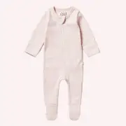 Organic Stripe Rib Zipsuit with Feet - Cantaloupe by Wilson and Frenchy | the memo