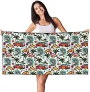 Hawaiian Surfer On Wavy Print Bath Towels Soft Skin Velvet Beach Towel Oversized Adults Quick Dry Lightweight