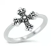 Cross Ring Genuie Solid Sterling Silver 925 Oxidized Face Height 13 mm Size 6