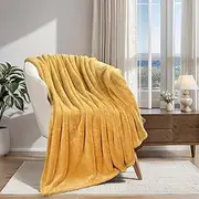 Superior Classic Solid Fleece Blanket, Thick, Cozy, Warm Blankets, Velvety Soft Plush Bedding and Sofa Throw, Cute Bedroom Decor, Fuzzy Cover, Medium Weight Comfort Essentials, Throw XL, Gold