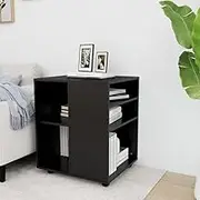 Black Rolling Cabinet with Lockable Wheels, 60x53x72 cm, Engineered Wood Storage Organizer with Doors and Shelves for Home or Office