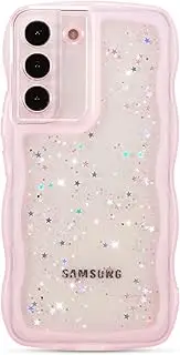 [ZTOFERA] for Samsung Galaxy S21 FE 5G Case 6.4",Cute Curly Wave Case with Star Glitter,Clear Shiny Bling Soft TPU Shockproof Phone Protective Cover for Women Girls-Pink