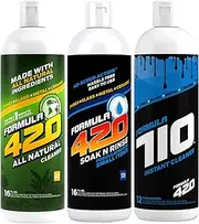 Formula 420 Bundle Pack : 1 Bottle ALL NATURAL Formula 420 Pipe Cleaner - Cleans - Glass, Pyrex, Metal, Ceramic 16 oz, 1 Bottle Formula 420 Soak-N-Rinse 16 oz & 1 Bottle Formula 710 Instant Cleaner 12
