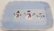 NEW Crate & Barrel Blue Hartstone Snow People 12.25" x 9.25" Holiday Platter