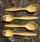 Vintage Tupperware 12" Salad Serving Spoon Fork Spork Set of (4) Harvest Gold !