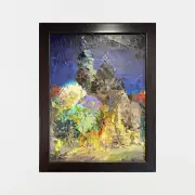Abstract Oil painting Night Lviv Bernardine Monastery Ukrainian painter Canvas