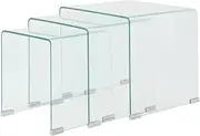 Nesting Table Set of 3, Stackable Tables Side Tables Coffee Tables End Tables Nesting Table 3 pcs Tempered Glass Clear