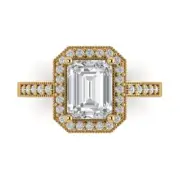 Halo Engagement Ring - 14K Yellow Gold, 2.78ct Emerald Cut Simulated Diamond