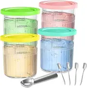 4 Pack Pints and Lids for Ninja,24 Oz Creami Deluxe Containers,Compatible with Ninja Creami NC500, NC501 Series, Creamy Ice cream Containers Cups Set with Lids and Scoops for Home Kitchen
