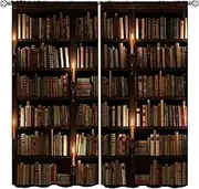 AAVEUP Bookshelf Curtains, Vintage Old Country Education Learning Library Books School Knowledge Decor Windows Treatments, Thermal Insulated Drapes for Kids Boys Girls Bedroom Living Room 42x45in